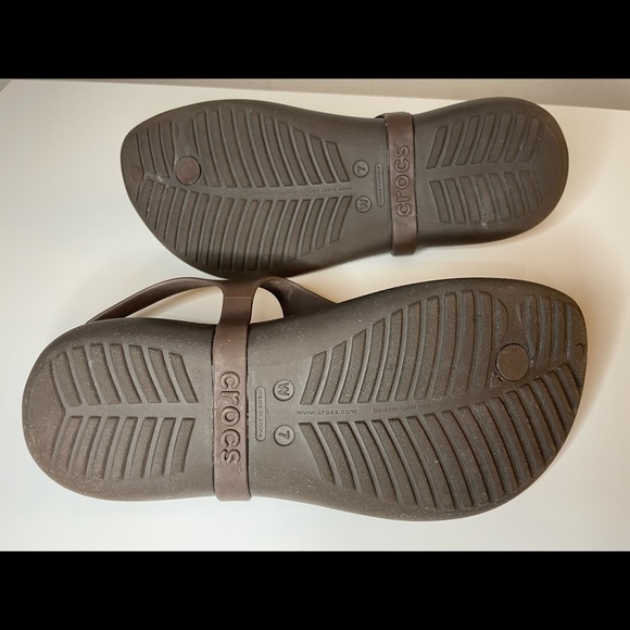 Crocs Brown/Pink Serena Flip Flop Sandals Thong Womens Size 7W Back Straps - Picture 3 of 8